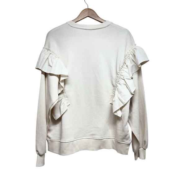 Zara Ivory Ruffle Sleeve Sweatshirt NWOT Size 13–14 Fits Women’s M - Picture 4 of 9